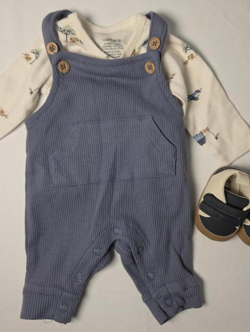 Carter's Baby Overalls with Long Sleeve Shirt and Shoes Set